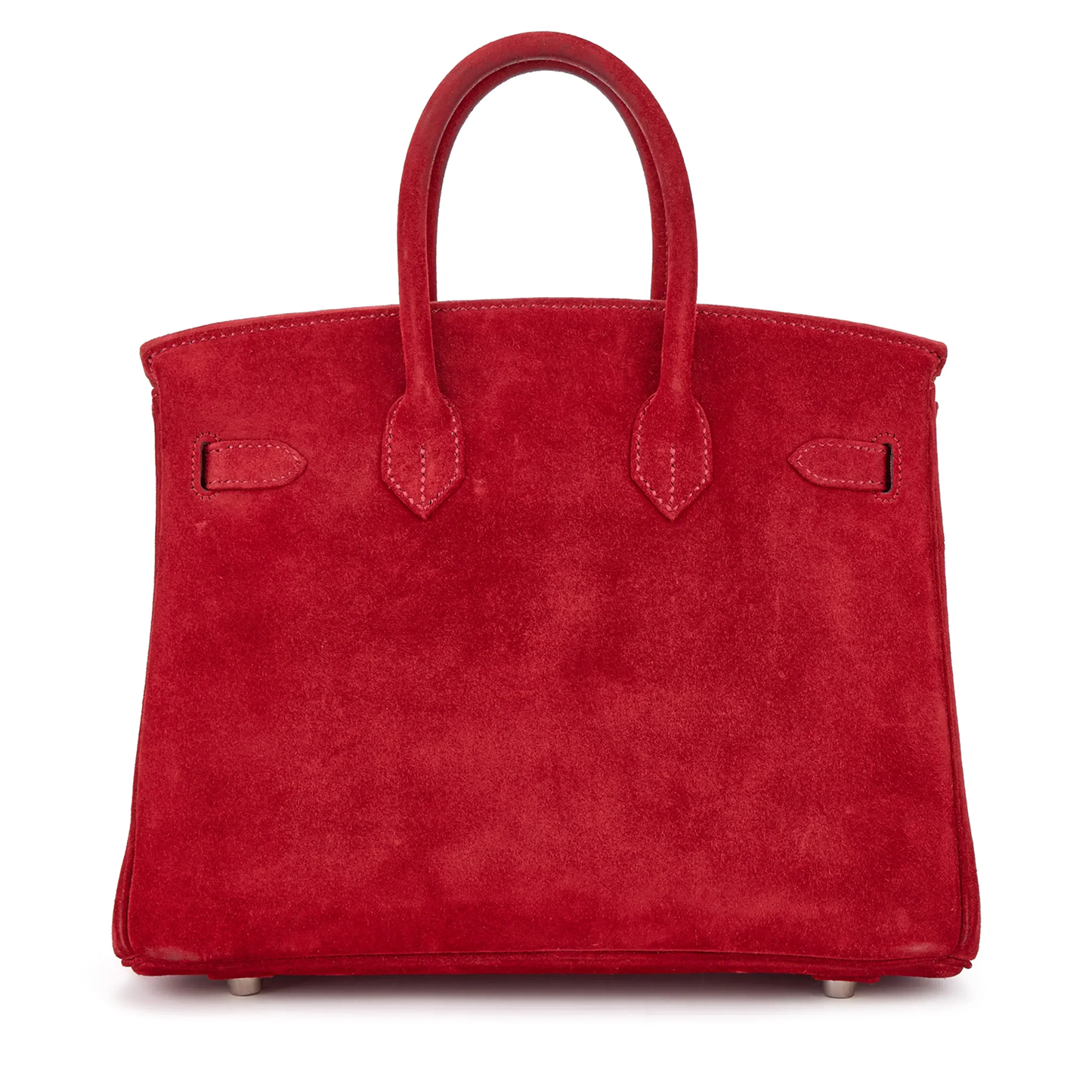 Vivid Fiery Scarlet Velvety Surface Compact Structured Trapezoid Tote With Sleek Silvery Twist Lock Hardware And Polished Defined Stitching Details