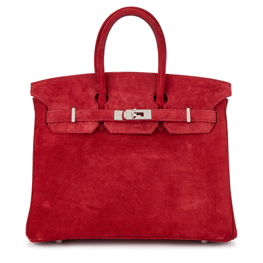 Vivid Fiery Scarlet Velvety Surface Compact Structured Trapezoid Tote With Sleek Silvery Twist Lock Hardware And Polished Defined Stitching Details