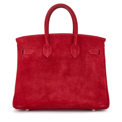 Vivid Fiery Scarlet Velvety Surface Compact Structured Trapezoid Tote With Sleek Silvery Twist Lock Hardware And Polished Defined Stitching Details